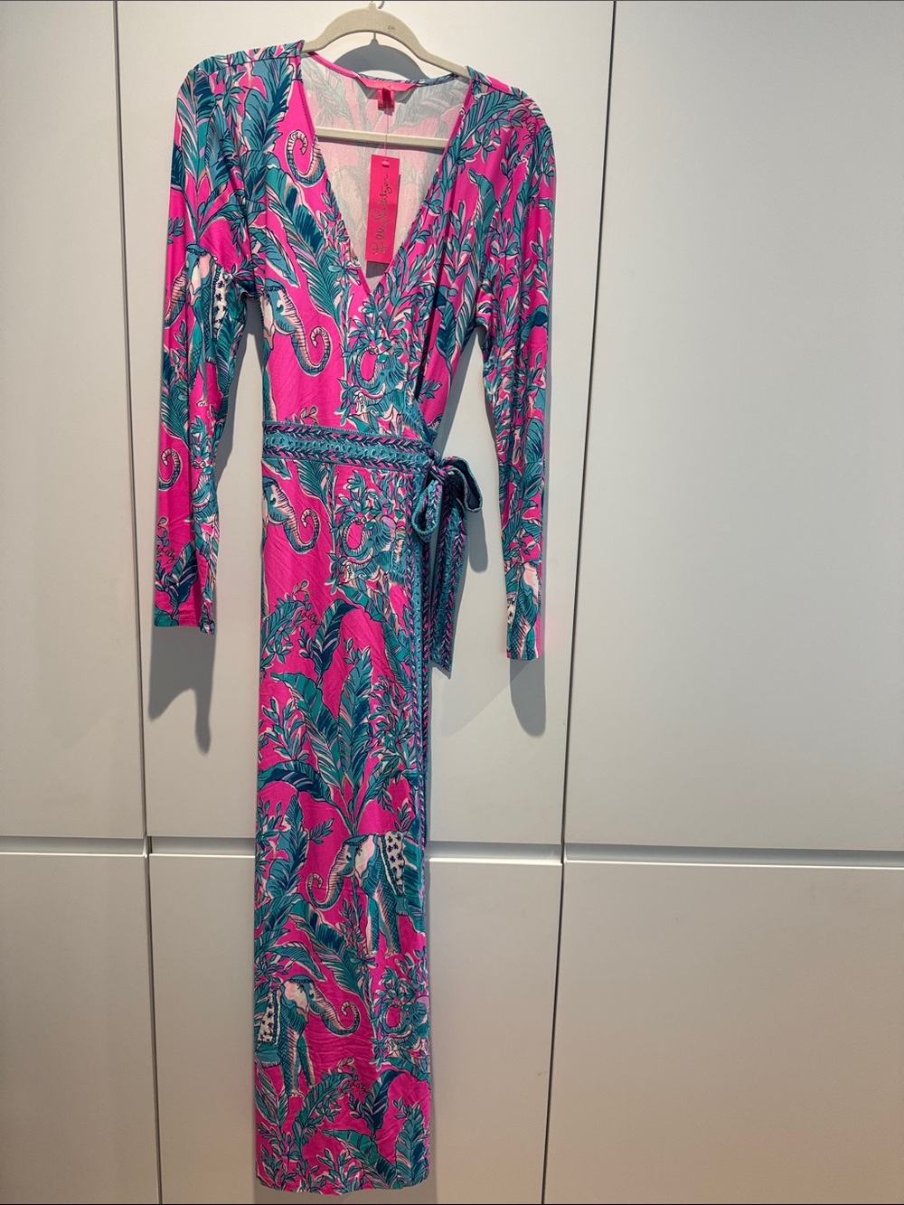 Lilly Pulitzer Women's Pink & Teal Wrap Maxi Dress Large New